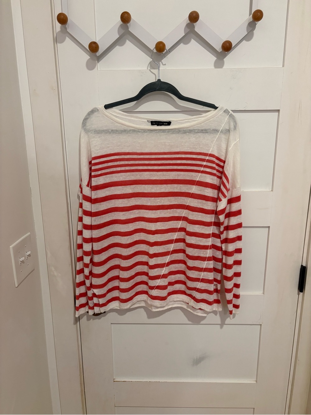 rag & bone Red and White Striped Lightweight Knit Top